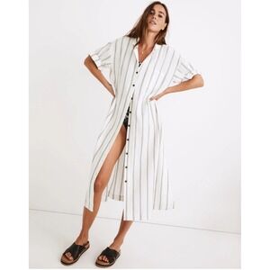 Madewell Striped Button Front Shirtdress Midi Dress‎ Cotton Casual Size Small